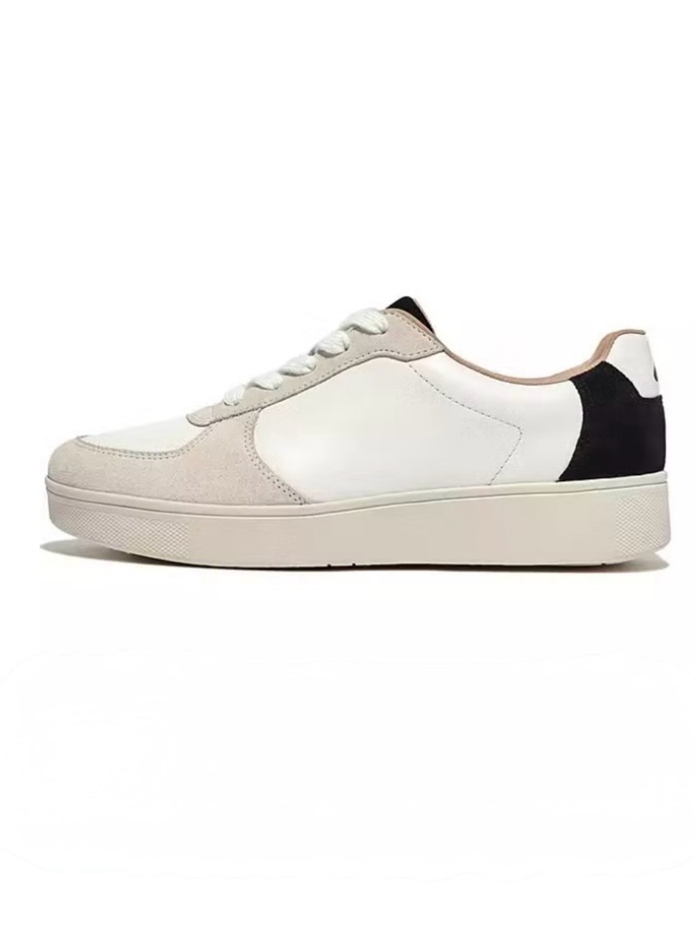 FitFlop Rally Leather and Suede Beige Black White Sneaker Sz 6.5